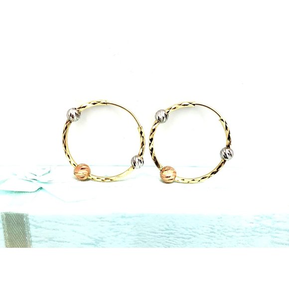 Circular Hoop Earrings With 14K Three-Gold Balls - Picture 3 of 14